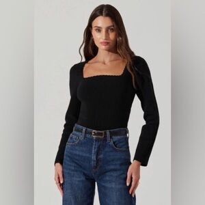 NWT ASTR the Label Scallop Trim Ribbed Knit Top Black small